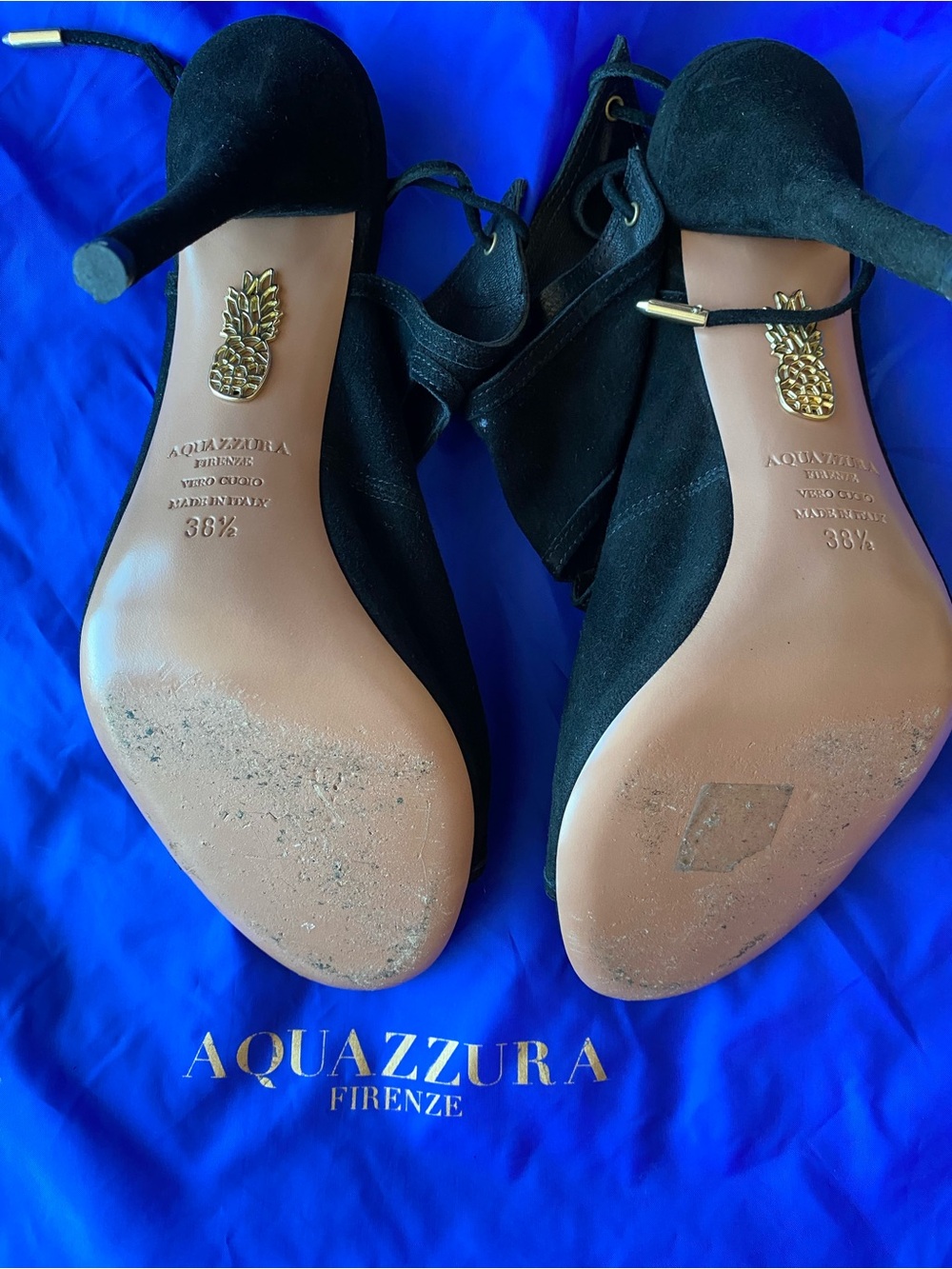 Aquazzura Sexy Thing Black Suede Cutout Peep-Toe Lace-Up Stiletto Heels 8.5 38.5 - Picture 9 of 11